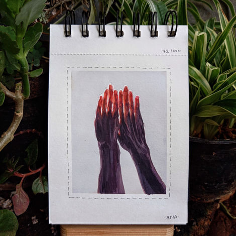 72/100: Reaching for the light | 4.1" x 5.8" | Gouache
