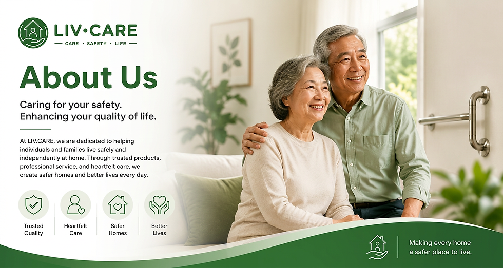 Liv.Care hero banners – introducing senior home safety, assisted living products and practical solutions designed to support safer, more comfortable and independent living.
