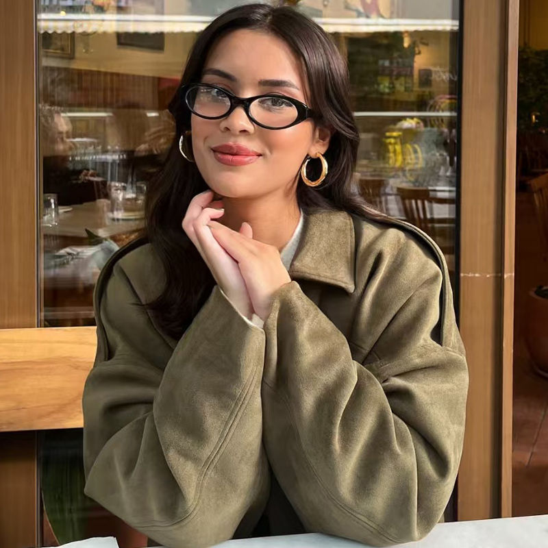 Thumbnail: Cropped Faux Suede Bomber Jacket