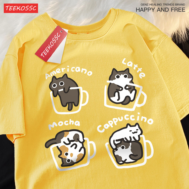 Thumbnail: Cat Coffee Graphic Cotton T-Shirt