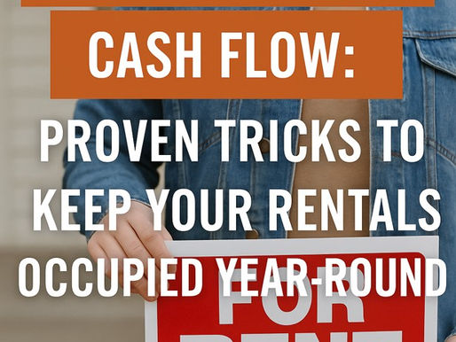 “Person holding a red ‘For Rent’ sign with bold headline text reading ‘Vacancies Kill Cash Flow: Proven Tricks to Keep Your Rentals Occupied Year-Round’ — featured blog cover image for landlords and real estate investors.