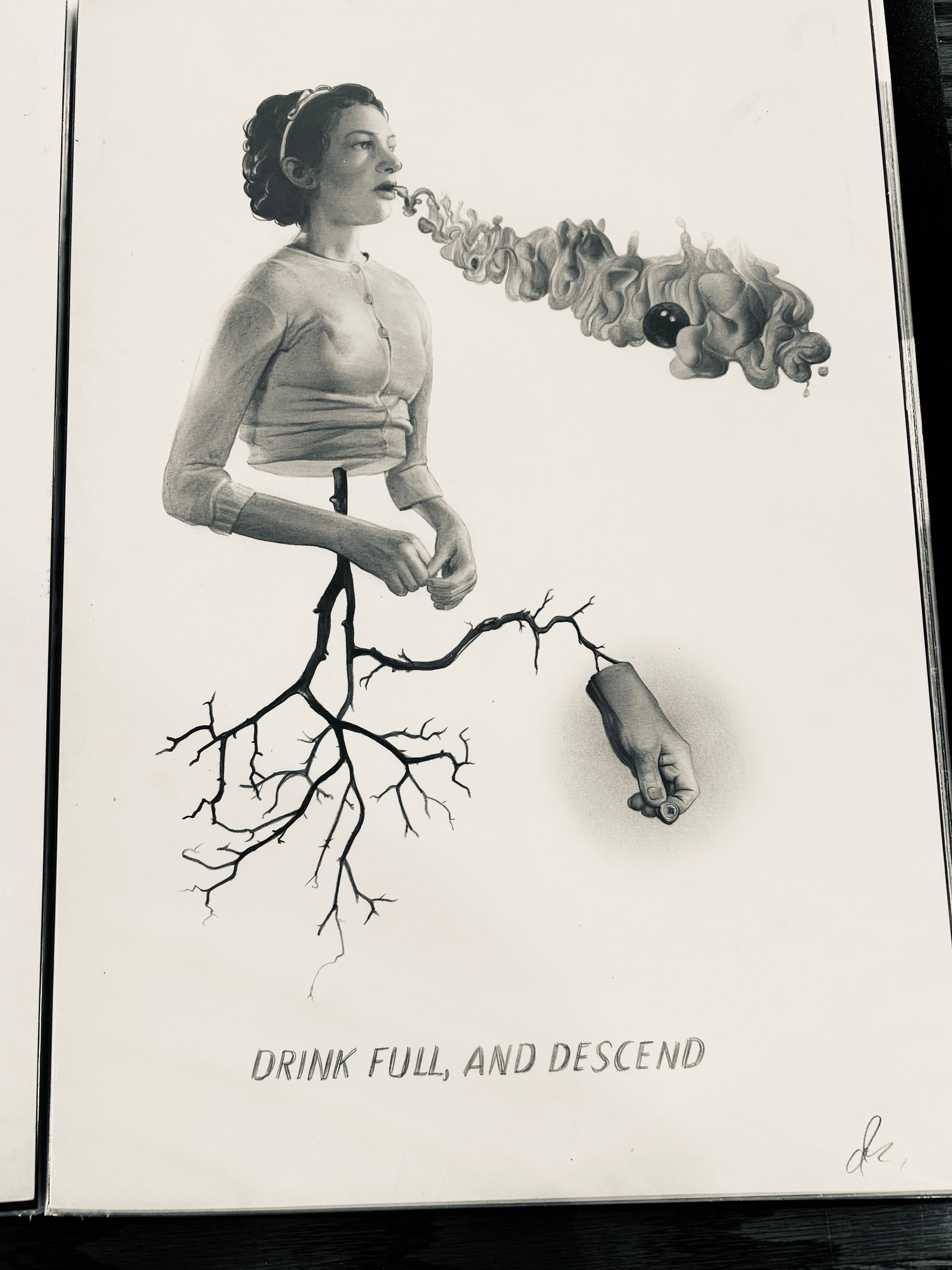 White Lodge DRINK FULL AND DESCEND Original Graphite Drawing