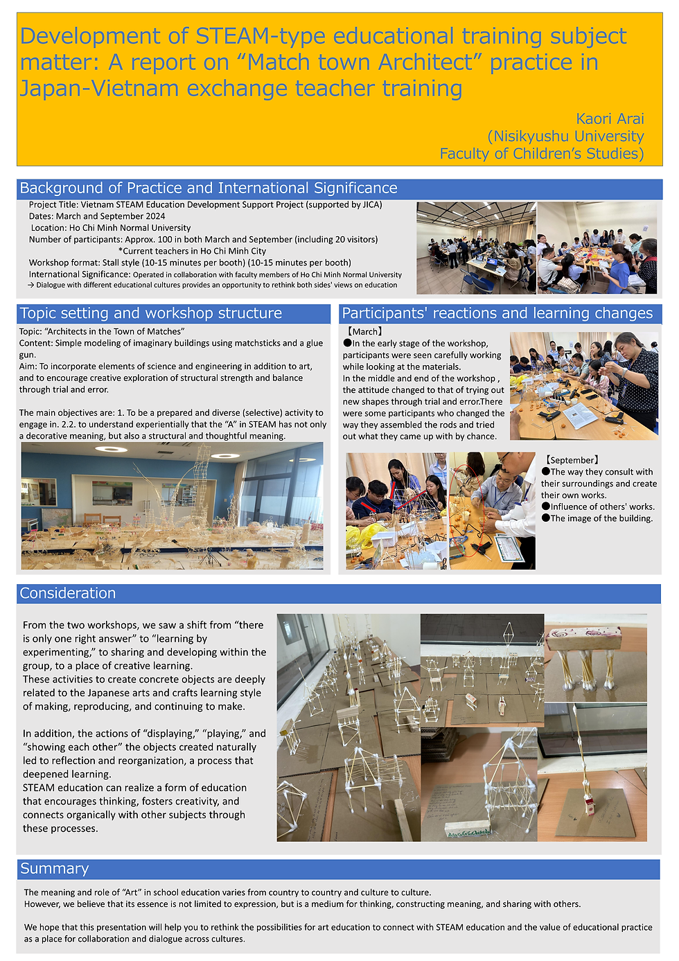 Kaori Arai – The Development of STEAM-type Educational Training Subject Matter: A Report on “Architects in the Town of Matches” Practice in Japan-Vietnam Exchange Teacher Training (Poster)