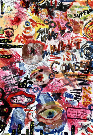 A Basquiat-inspired mixed media piece.