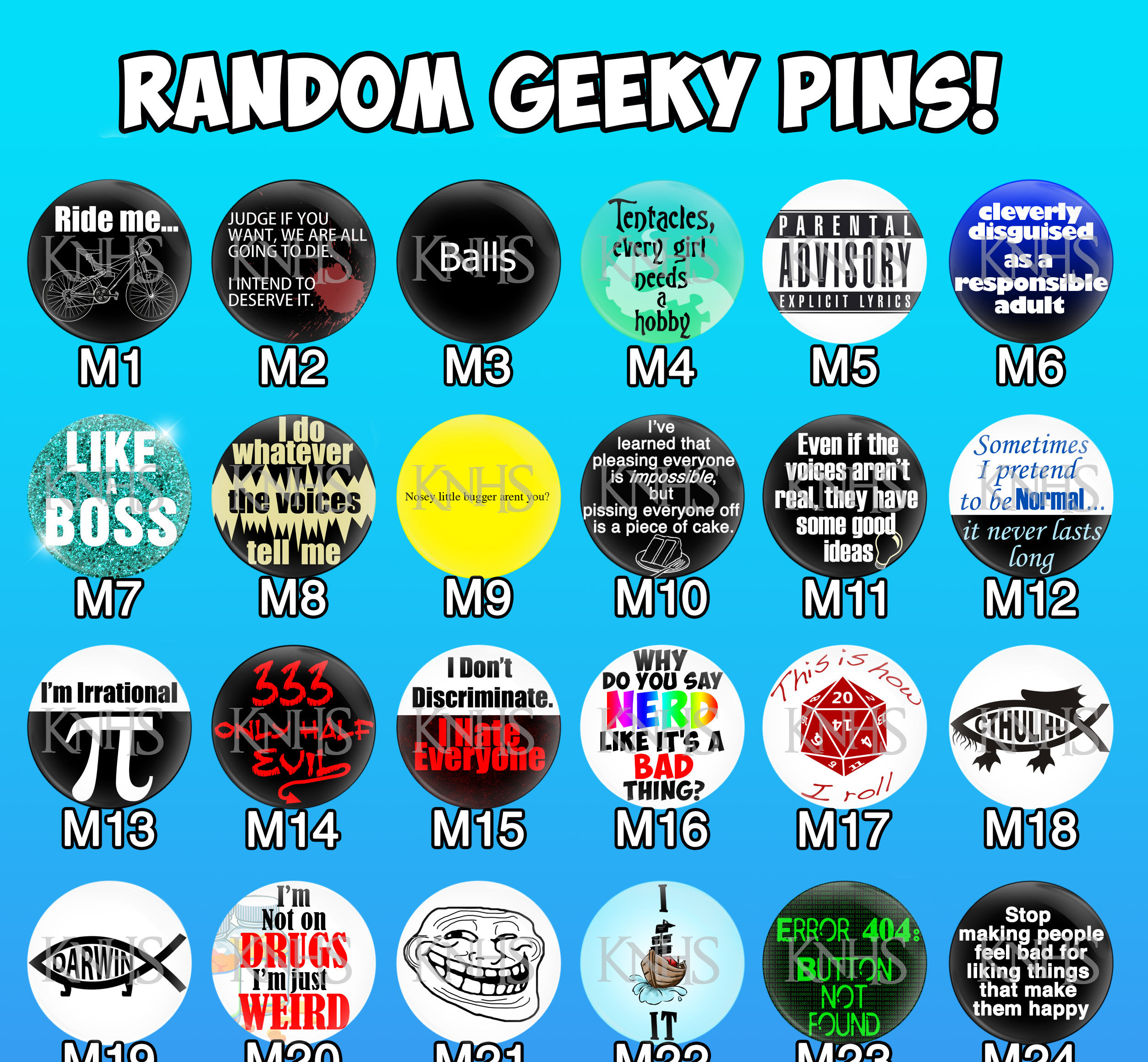 Random Geeky Pin Badges 1-20