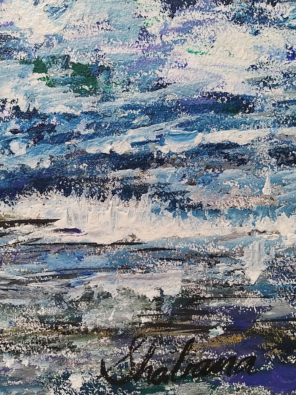 Thumbnail: Close-up of the contemporary sea painting highlighting textured acrylic brushstrokes and ocean waves details