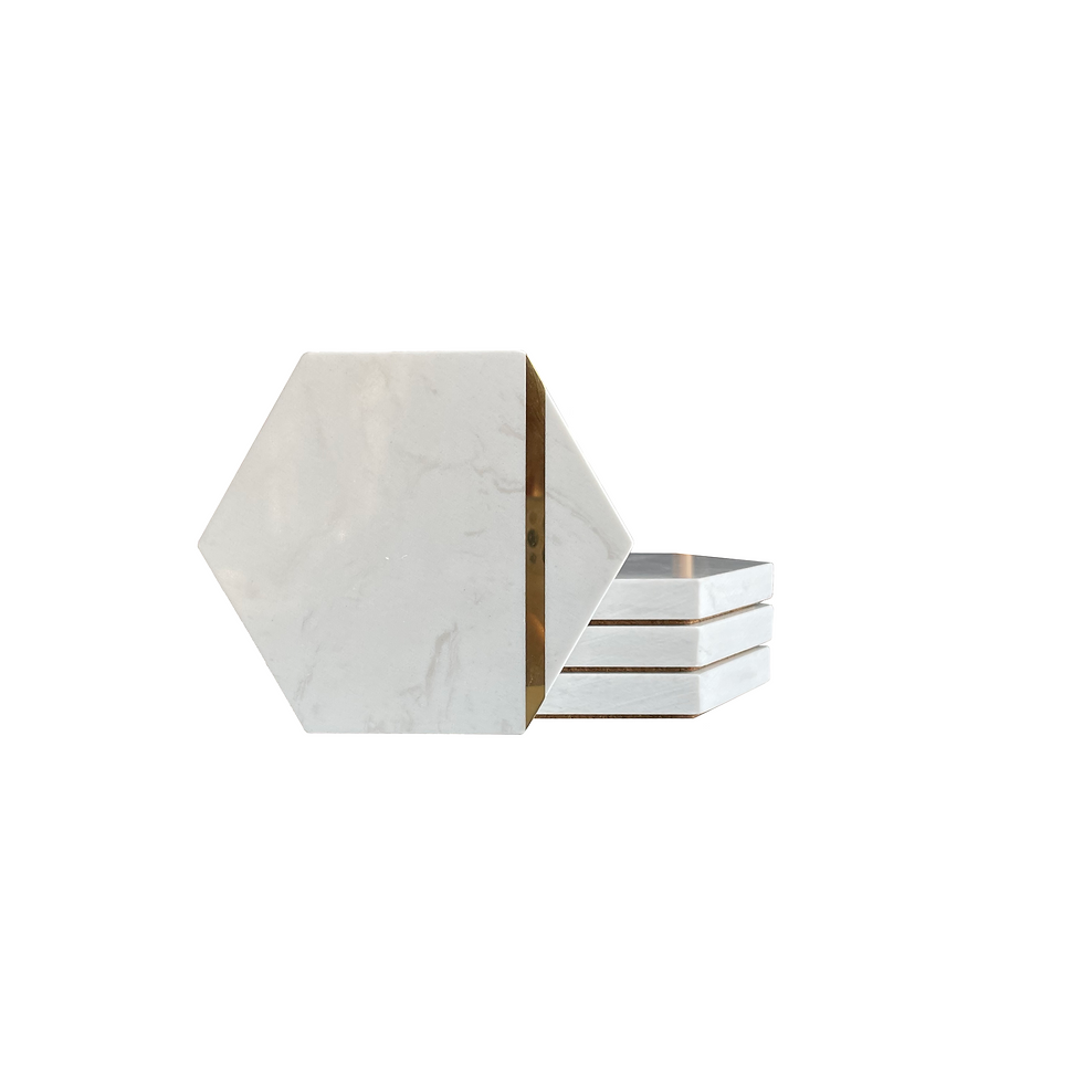 Thumbnail: CBC Home- Hexagon Coaster Set, Marble and Brass, Set of 4