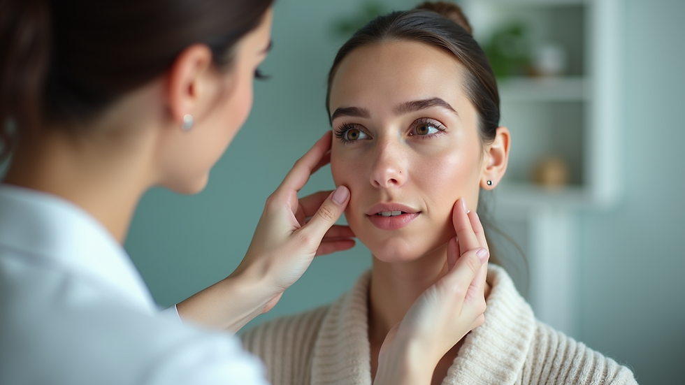 High angle view of a skincare consultation with a professional analyzing skin