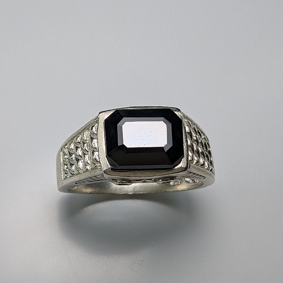 縮圖：5.1ct Natural jet black cassiterite 925 Silver / Gold east west unisex ring