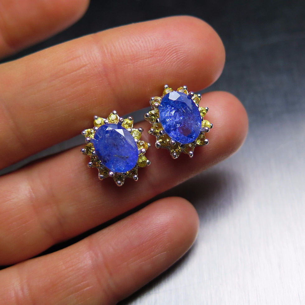 サムネイル： Natural purple blue Tanzanite 925 Silver 9ct 14k 18k 375 585 750 Gold Platinum studs earrings