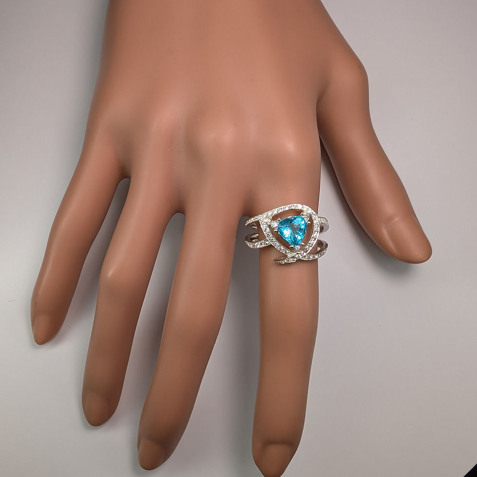 縮圖：1.20ct Natural Paraiba blue Apatite 925 Silver / Gold/ Platinum heart ring