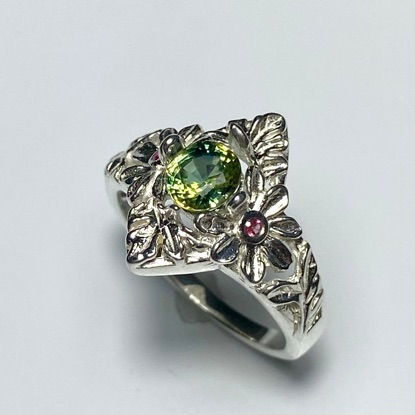 Миниатюра: Natural Australian Parti Sapphire bi-colour 925 Silver / Gold/ Platinum ring