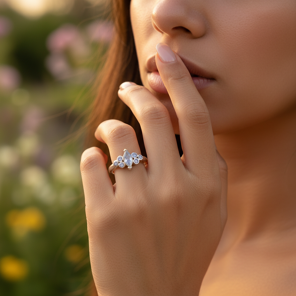 Miniatura: Natural rainbow moonstone marquise ring Silver / Gold