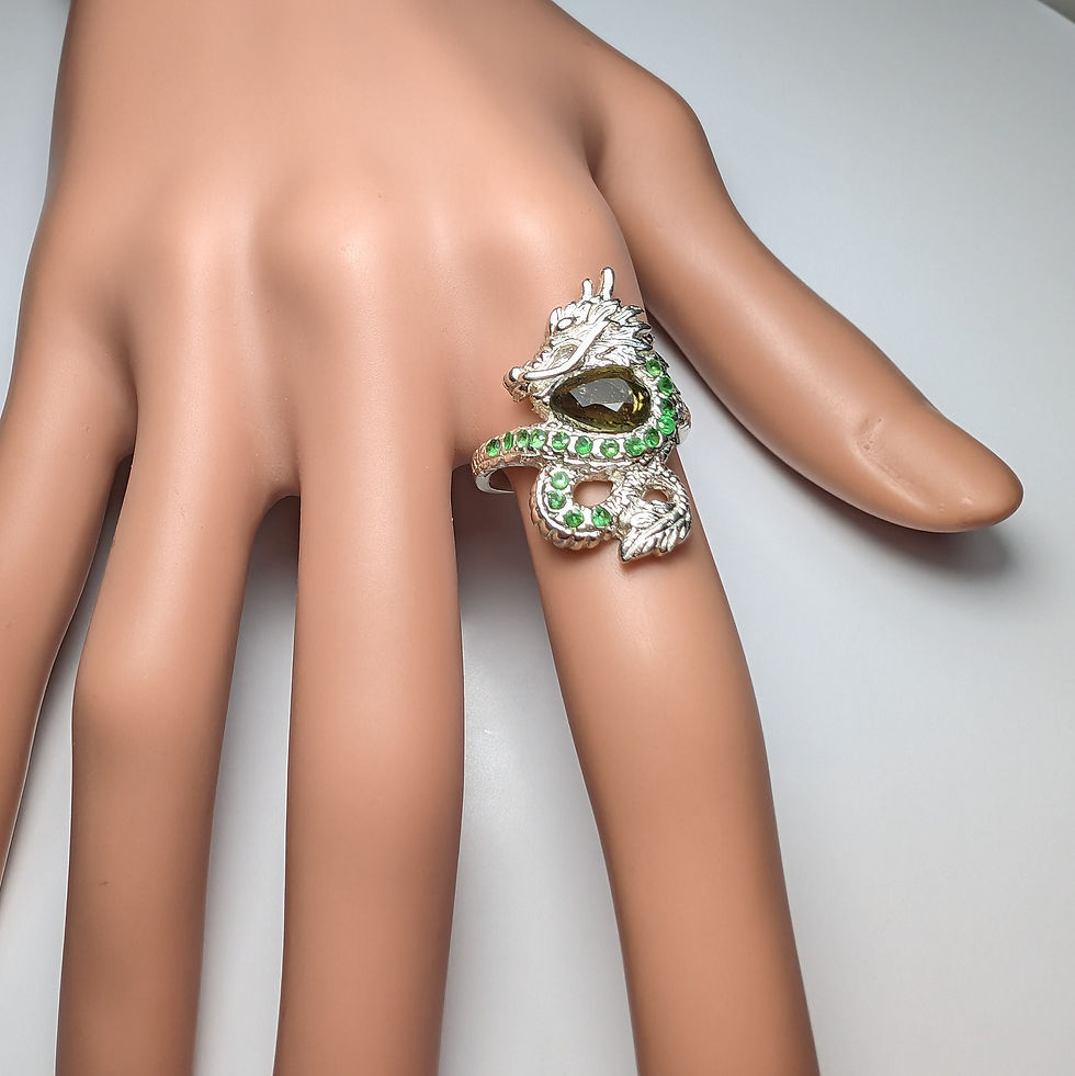 Miniature : Product: 0.76ct Natural Moldavite Silver / Gold dragon ring 龙
