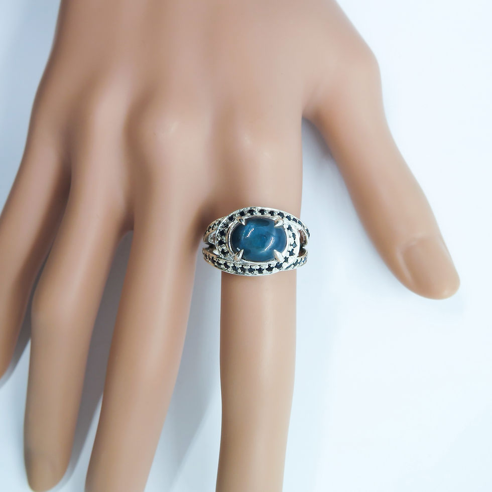 縮圖：Natural royal blue star Sapphire 925 Silver 9ct 14k 18k 375 585 750 Gold 950 Platinum marine knot ring