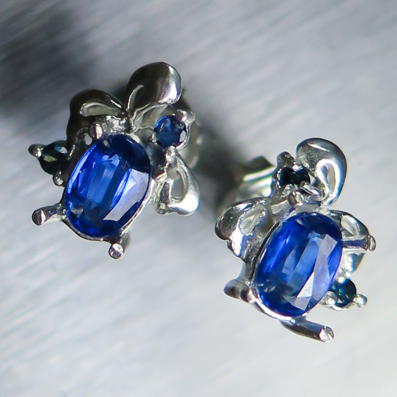 Thumbnail: 1.55cts Natural Blue Kyanite Silver/ Gold/Platinum studs earrin