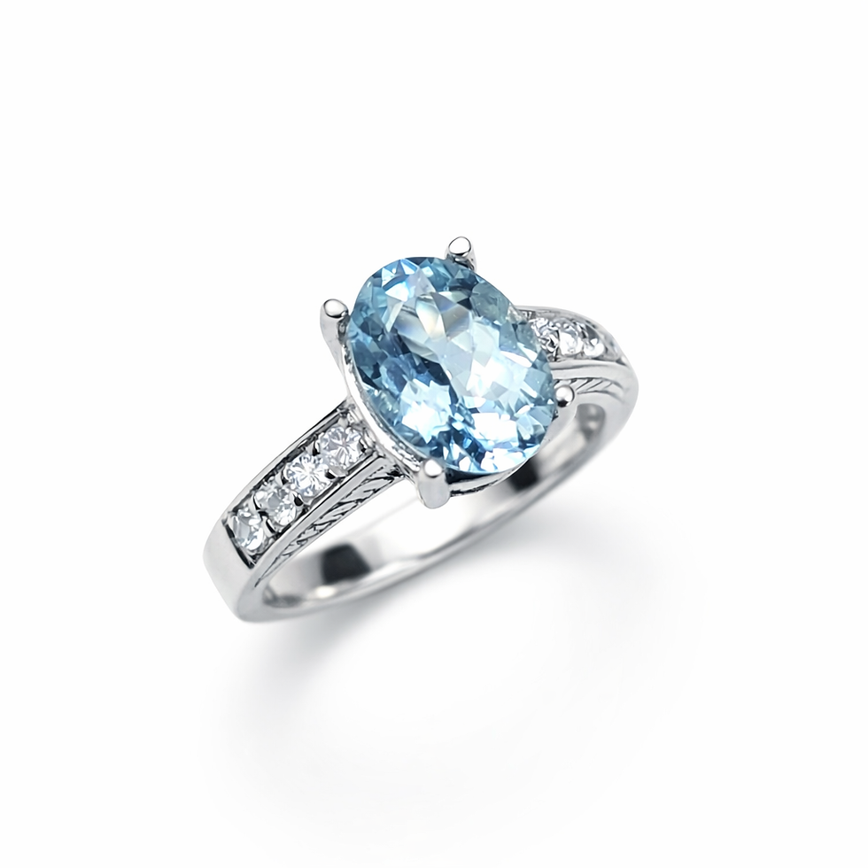 Miniatura: 1.83ct Natural aqua blue Aquamarine engagment ring Silver, Gold, platinum