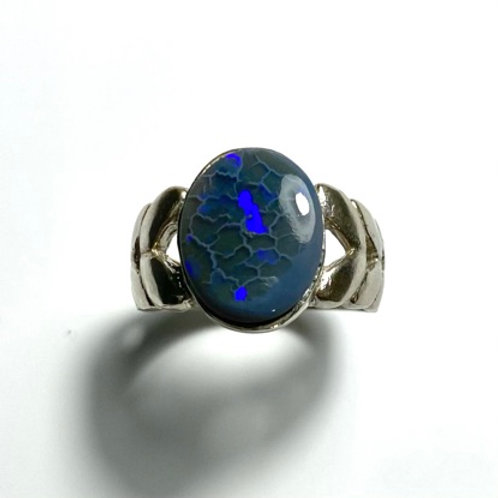 2.5cts Natural Australian Black Opal Silver / Gold / Platinum ring
