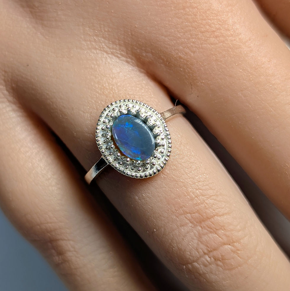 Miniature : Natural Australian Black Opal Silver / Gold / Platinum ring