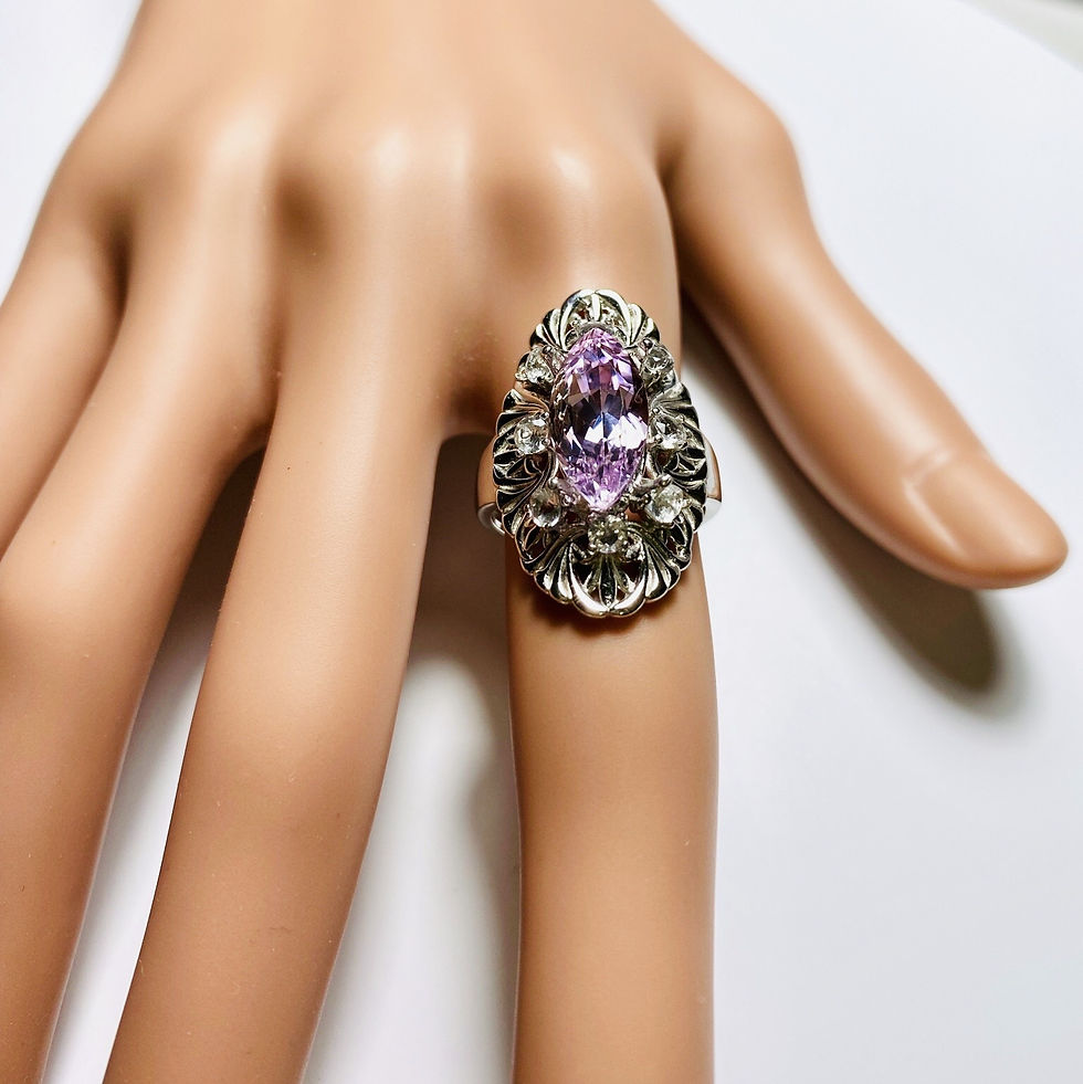 Miniature : 4.2cts Natural pink Kunzite 925 Silver / Gold/ Platinum ring
