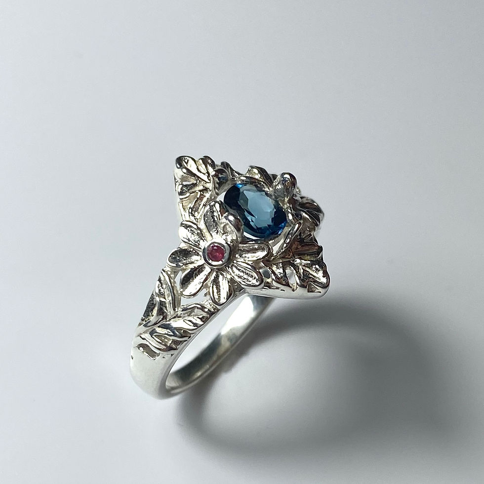 縮圖：Natural Indicolite tourmaline 925 Silver / Gold/ east west ring