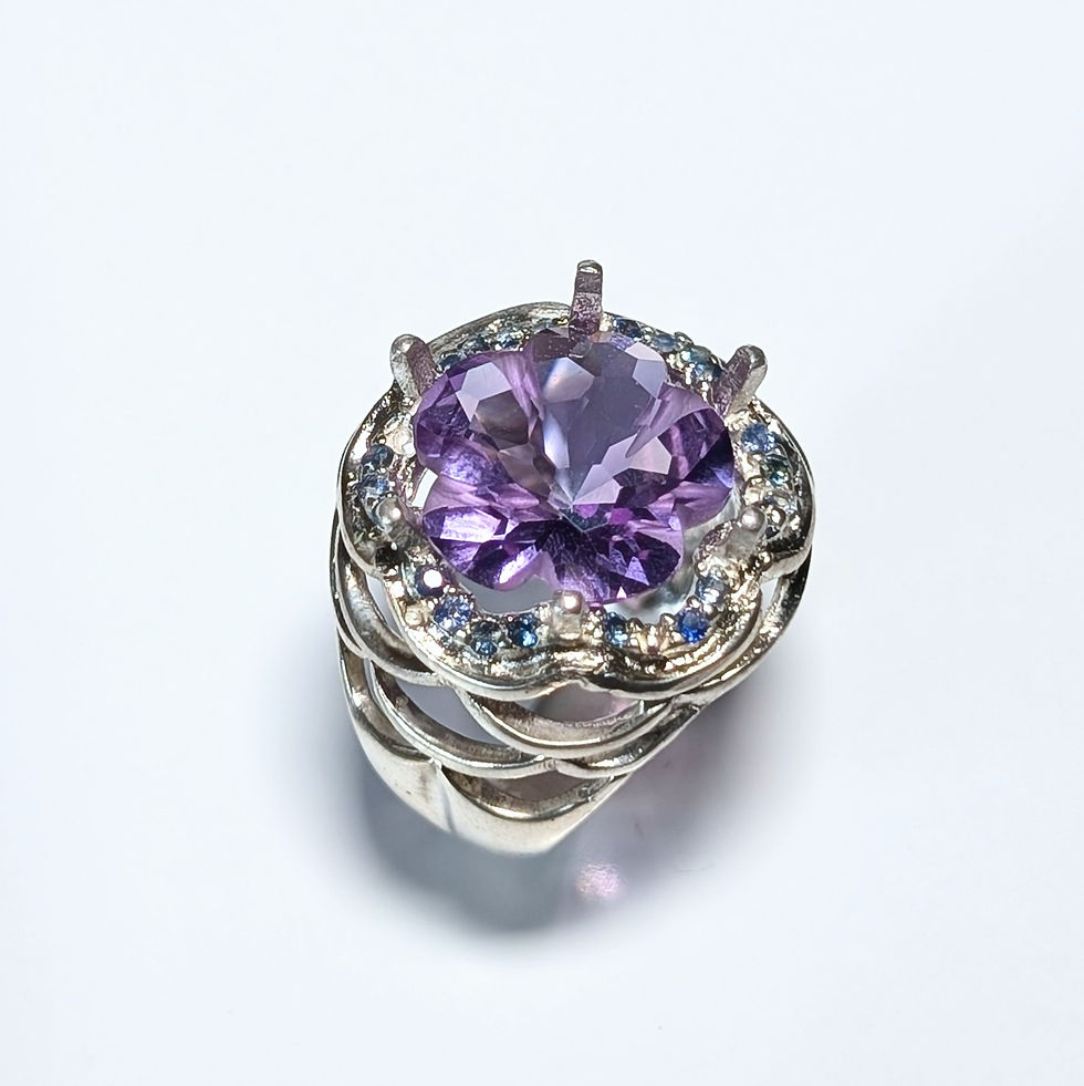 Miniature : 6ct Natural purple Amethyst flower 925 Silver / Gold/ Platinum ring