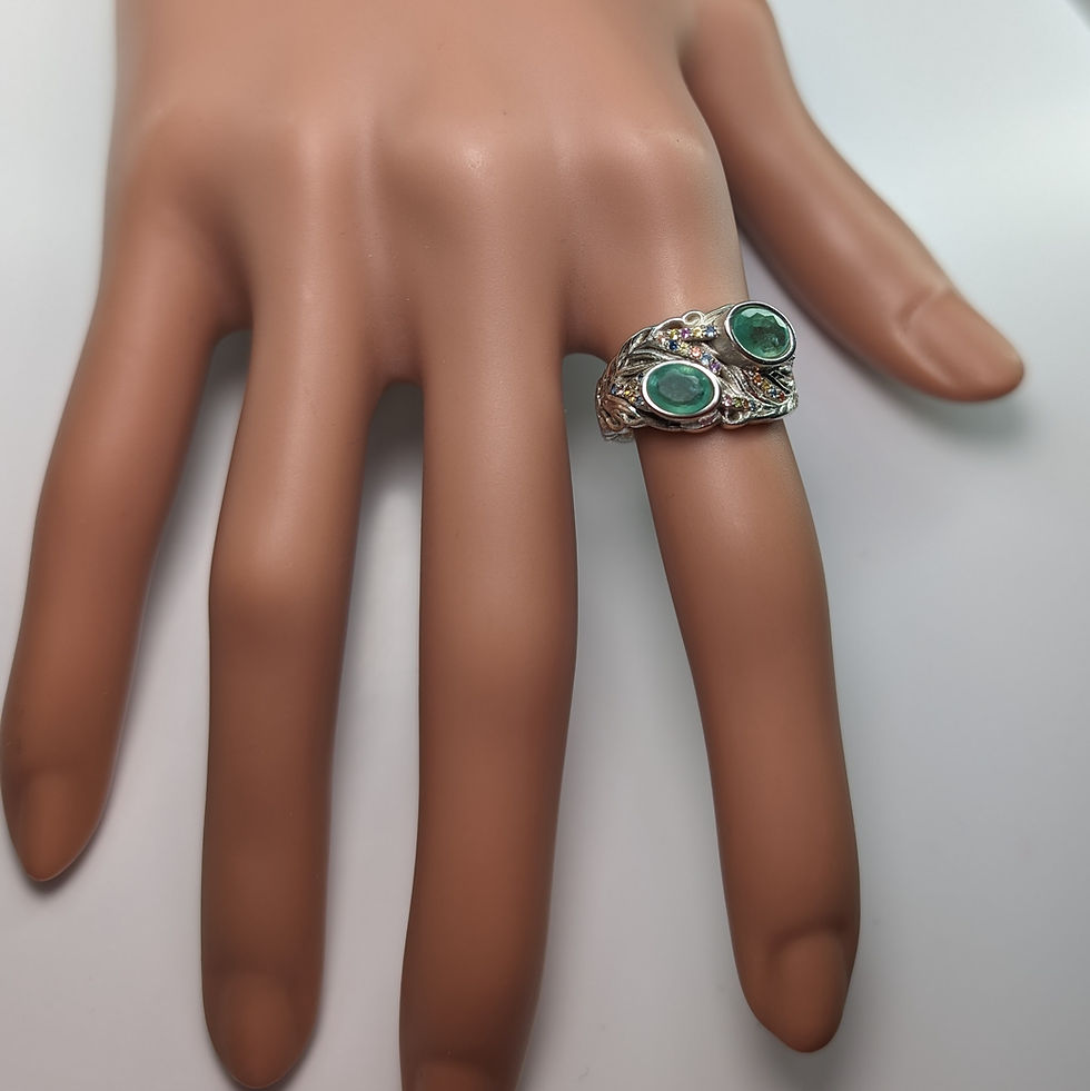Миниатюра: Natural Emerald 925 Silver / Gold/ Platinum peacock feather ring