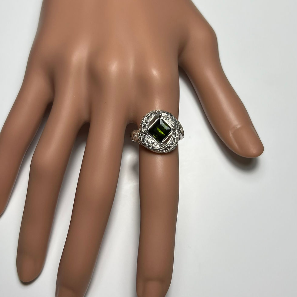 縮圖：1.55ct Natural Green tourmaline 925 Silver / Gold/ solitaire ray pattern ring