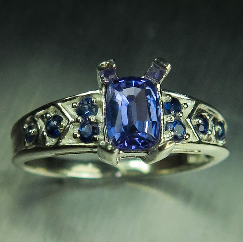 Thumbnail: Natural purple blue Tanzanite 925 Silver 9ct 14k 18k 375 585 750 Gold Platinum cushion cut engagement ring