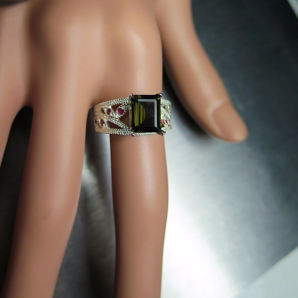 Миниатюра: Natural dark forest green tourmaline 925 Silver / Gold/ Platinum r