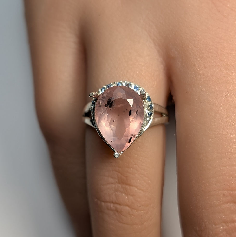 Thumbnail: Rare 4.59ct Natural Rose Quartz bismuthinite 925 Silver / Gold/ Platinum ring