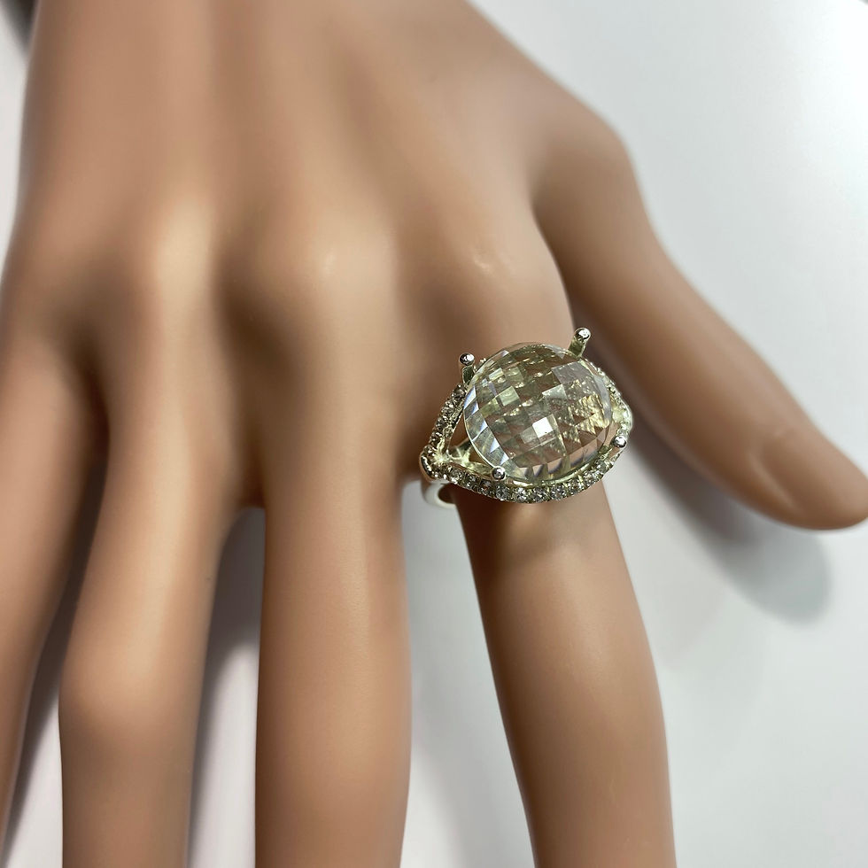 サムネイル： 6.05cts Natural Prasiolite Amethyst vermarine 925 Silver / Gold ring