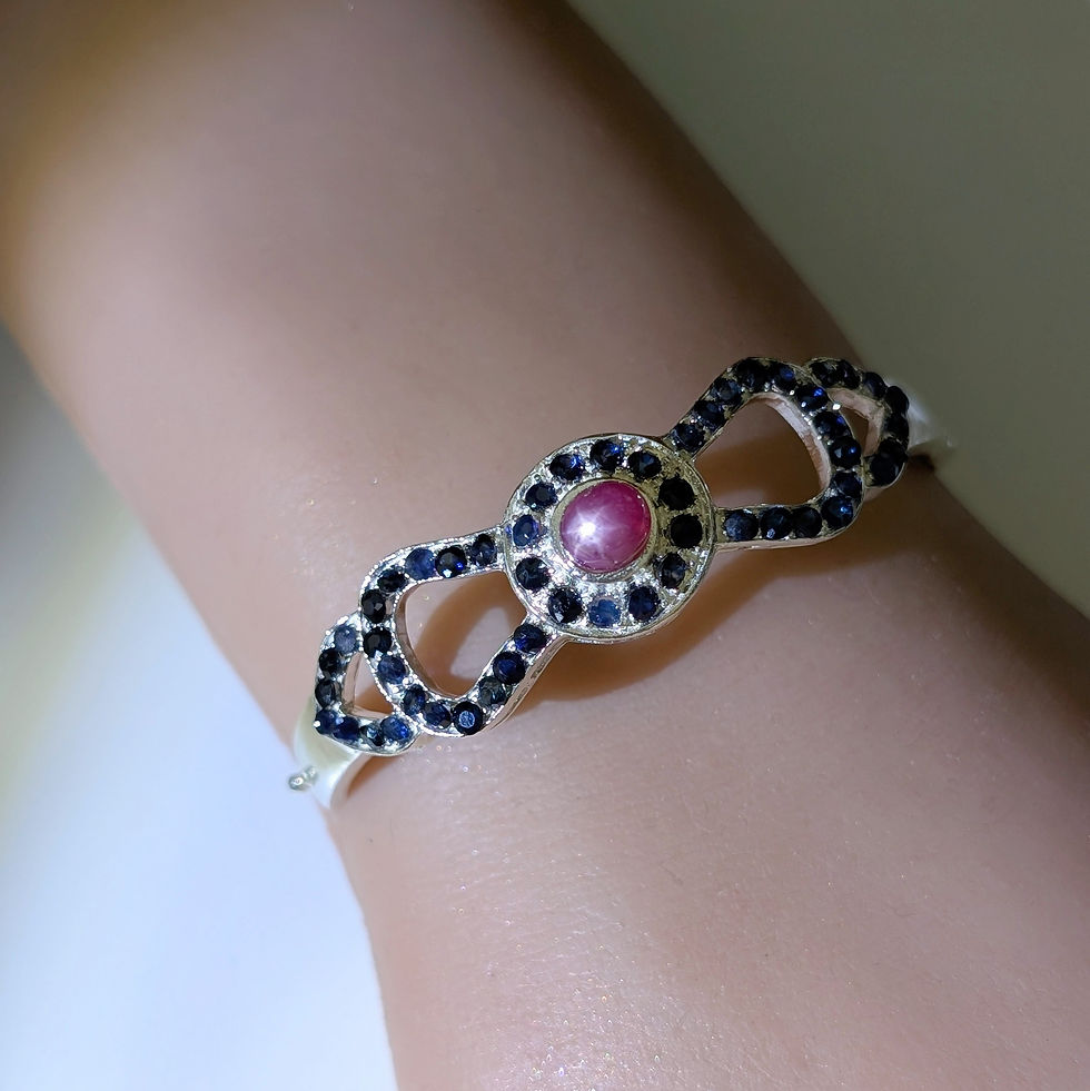 Thumbnail: 1.78cts Natural ruby Silver/ Gold adjustable hinged bangle bracelet