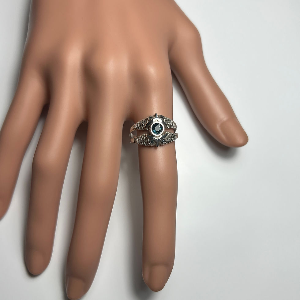 Miniature : 0.4ct Natural Blue parti Sapphire 925 Silver/ Gold unisex owl ring