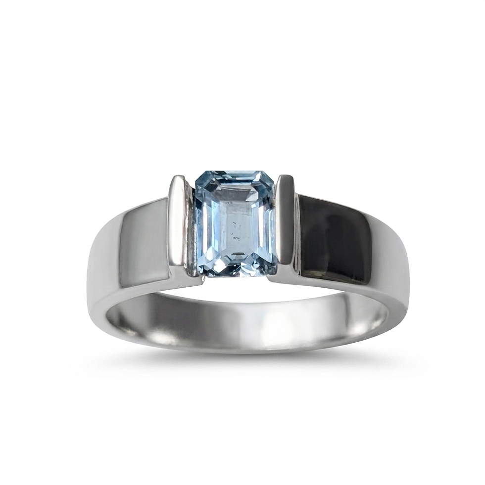 Thumbnail: 0.71ct Natural aqua blue Aquamarine uniex ring Silver, Gold, Platinum