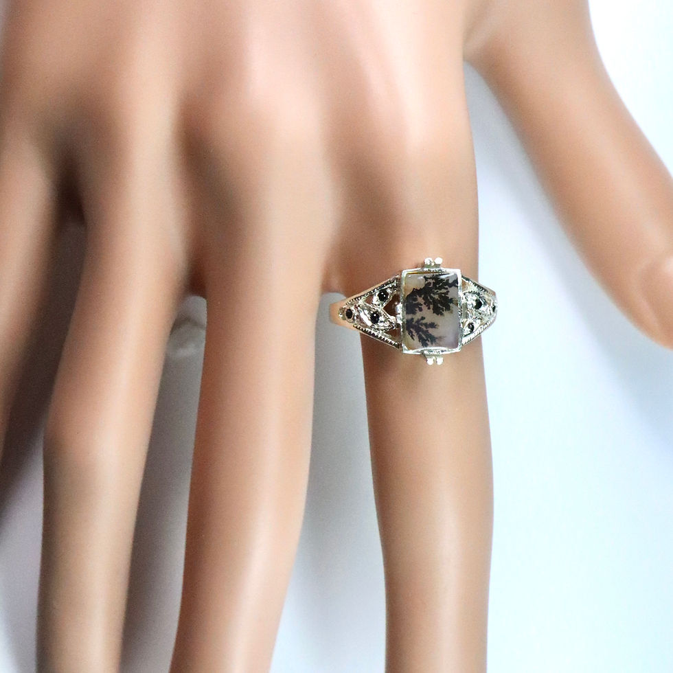 Miniatura: 1.05ct Natural Scenic Dendritic agate 925 Silver / Gold ring