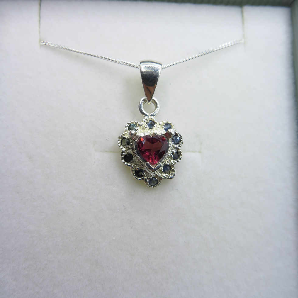 Thumbnail: Natural Rhodolite Garnet (Pyrope-Almandine), raspberry Red 925 silver 9ct 14k 18k white yellow rose gold heart pendant