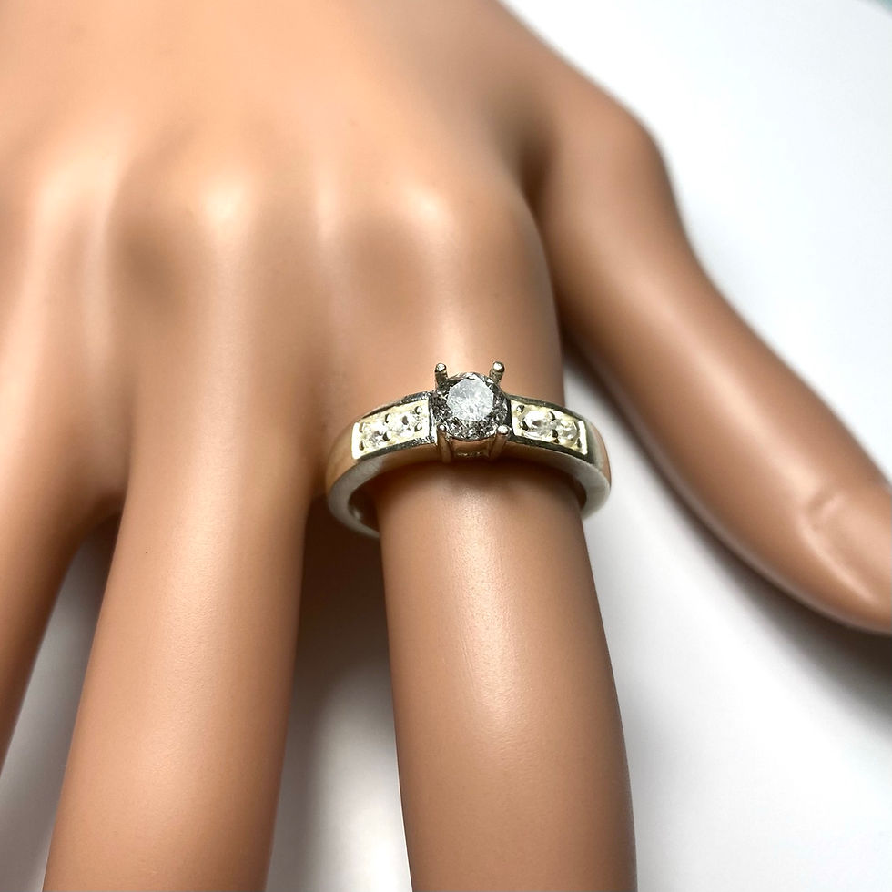 Miniature : Natural Salt and Pepper Diamond 925 Silver / Gold/ Platinum engagement ring