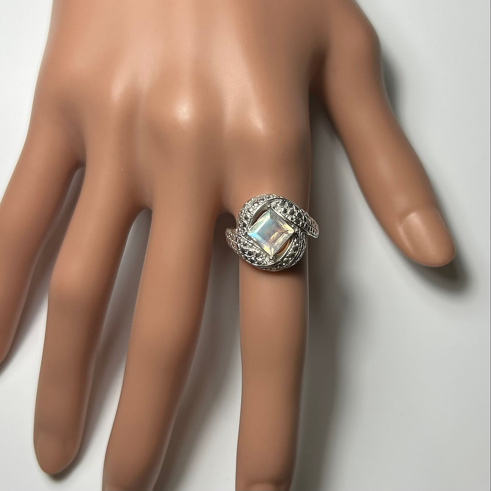 Миниатюра: 1.65ct Natural Rainbow Moonstone princess cut 925 Silver / Gold/ Platinum engagement ray pattern ring