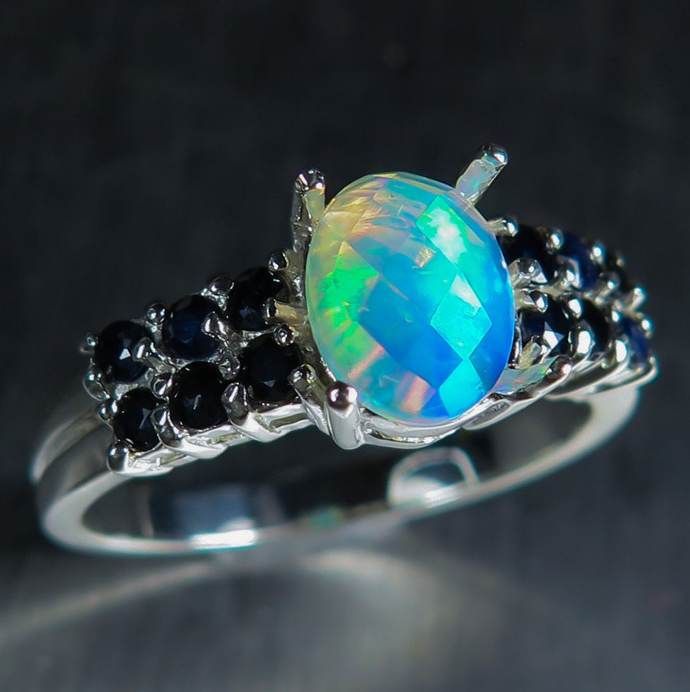Thumbnail: Product: 0.7cts Natural rainbow welo opal 925 Silver / Gold/ Platinum ring
