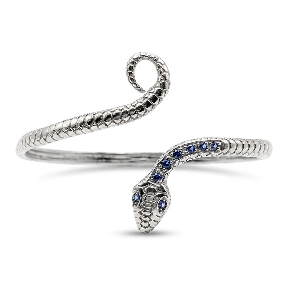 Natural blue Sapphire Silver, Gold adjustable snake bangle bracelet