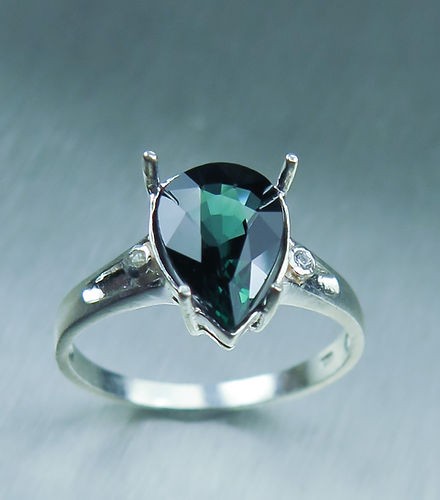 2.2ct Natural Green Blue tourmaline & Diamonds 925 Silver / Gold/ Platinum ring