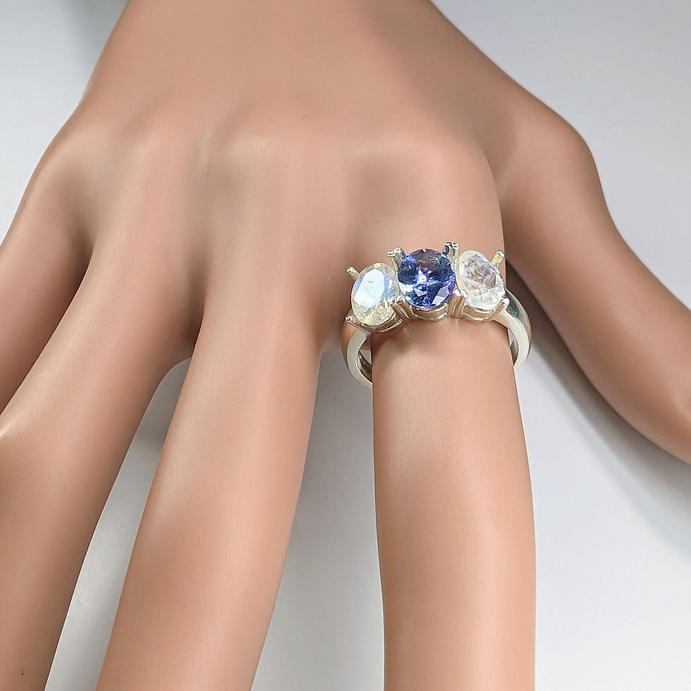 縮圖：1.15ct Natural Blue Tanzanite 925 Silver/ Gold three stones ring