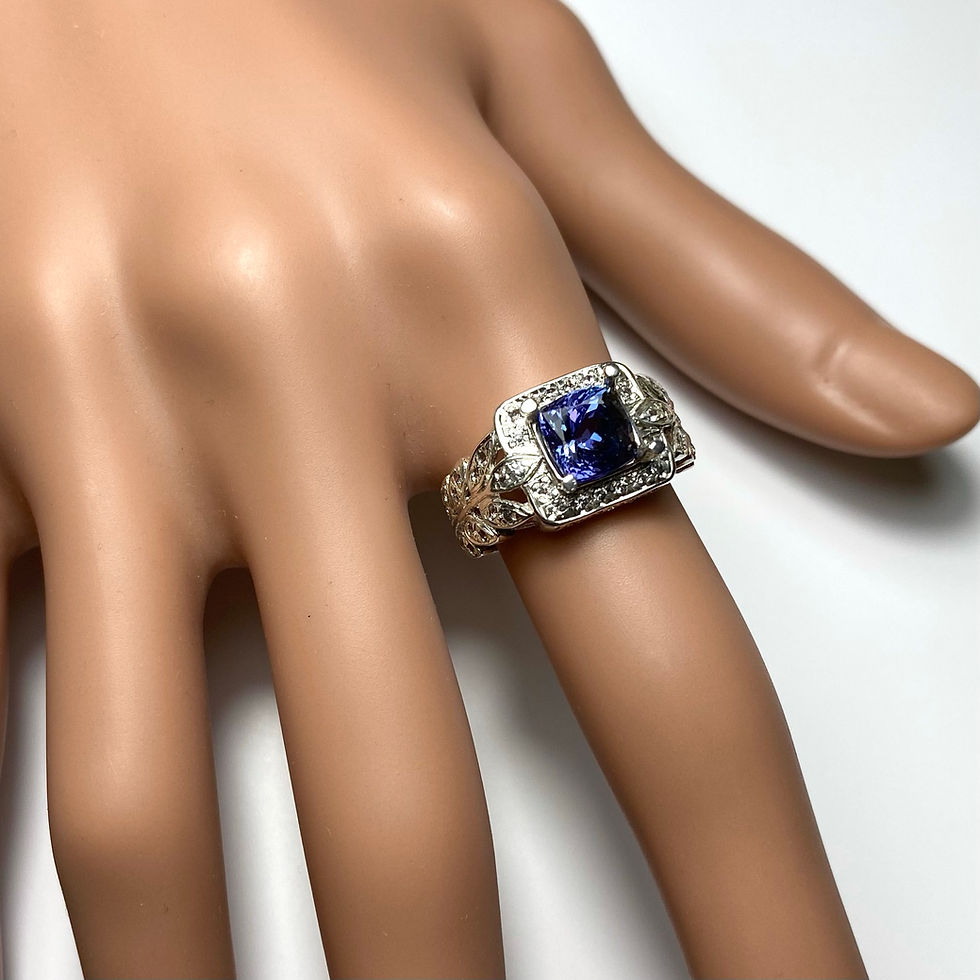 縮圖：Natural purple blue Tanzanite 925 Silver 9ct 14k 18k 375 585 750 Gold Platinum asscher ring