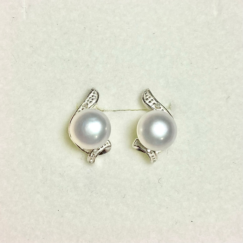 Miniatura: Certified Cultured White Freshwater Pearl 925 Silver /Gold stud earrings