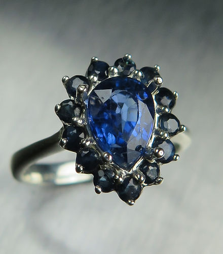 1.55ct Natural royal blue Kyanite 925 Silver / Gold/ Platinum cluster ring