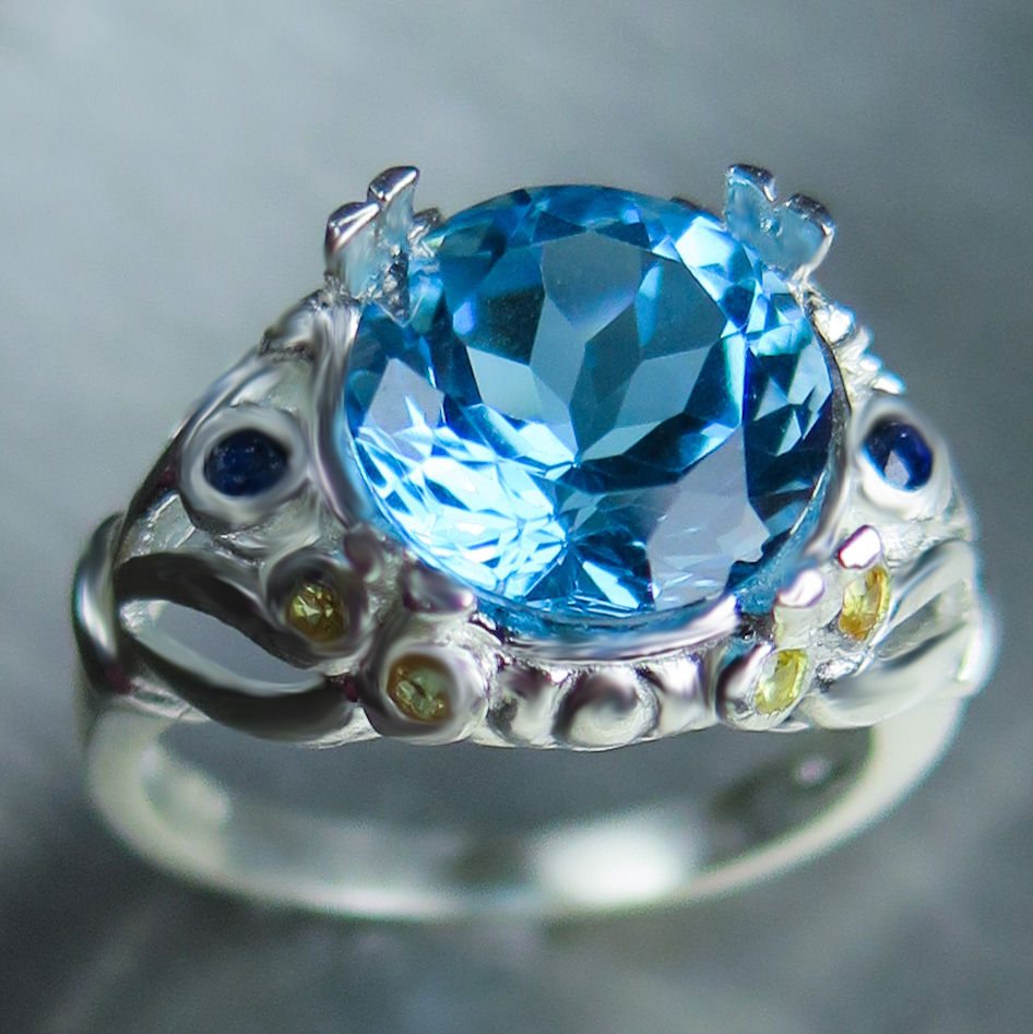 Thumbnail: 4.4ct Natural Swiss Blue Topaz 925 Silver / Gold/ Platinum ring