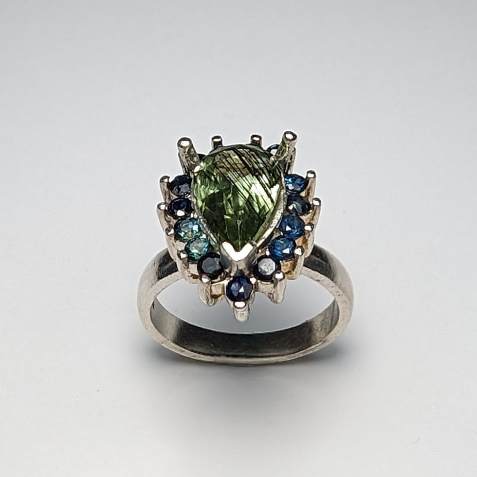Miniature : 1.98ct Natural Rutile Peridot with Ludwigite 925 Silver / Gold/ Platinum ring