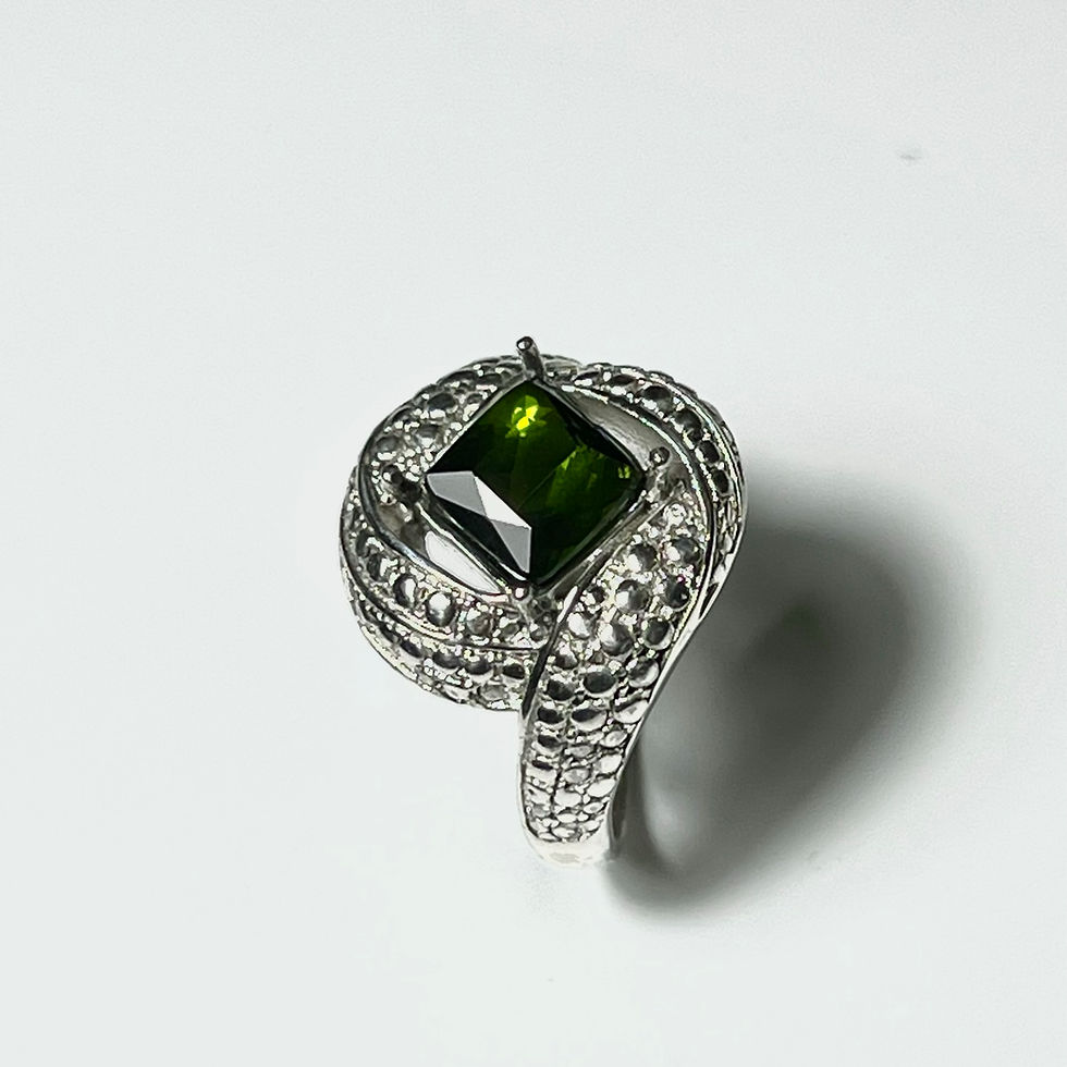縮圖：1.55ct Natural Green tourmaline 925 Silver / Gold/ solitaire ray pattern ring
