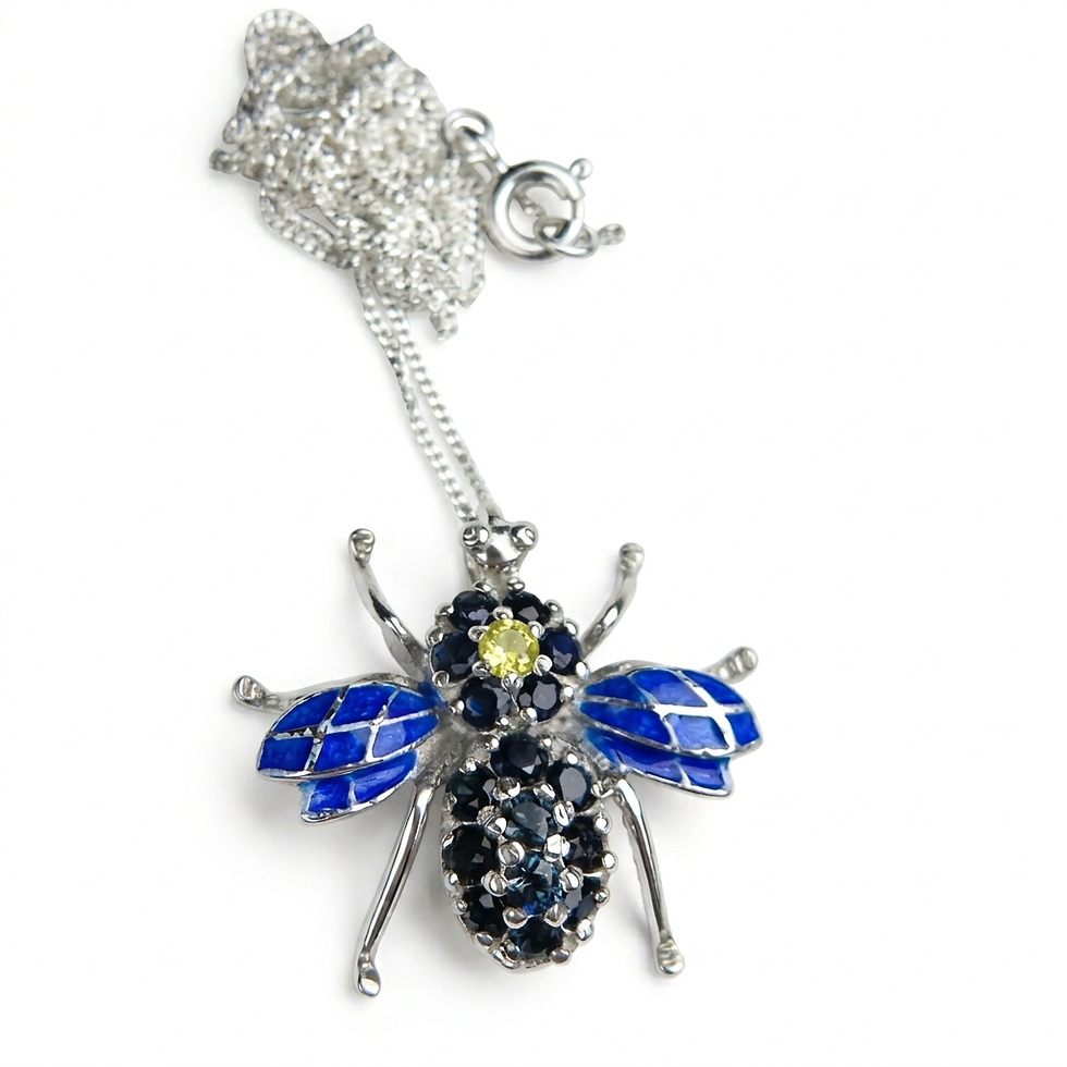 Miniature : Natural yellow Diamond & sapphire beetle pendant on chain 925 Sterling Silver